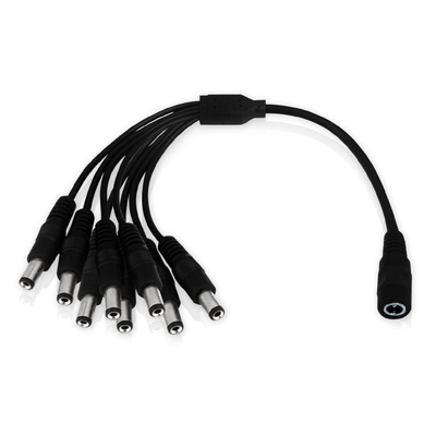 A-2135F8M: DC power splitter cable for security CCTV, 1 x 2.1mm female to 8 x 2.1mm male