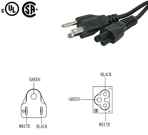 AC-515PC5: 3 to 12 foot AC power cord NEMA 5-15P to IEC-C5 (3-prong) - 18AWG