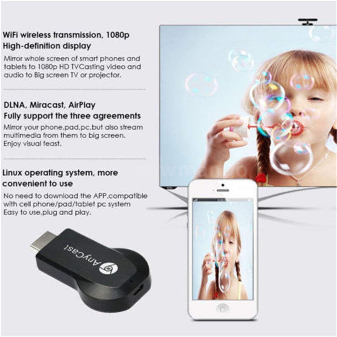 ACM9: 1080P Upgraded New Edition M9 Plus Support chromecast Screen Mirror Dongle Digital AV to HDMI Compatible with iOS/Android