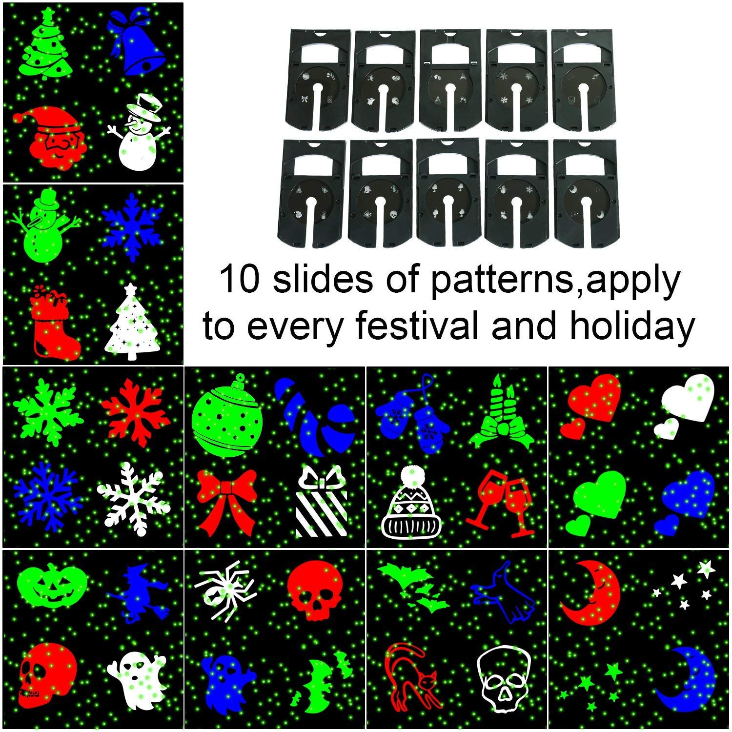 CLL-SD10: Rotating Christmas Laser Light, Led Spotlight , Multi 10 Slides Sparkling Show Indoor Outdoor