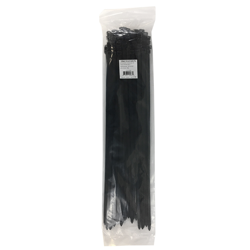 CT-318-100BK: 100pk 18 Inch Cable Tie (120lb) - UV & Weather Resistant Nylon 66 - Black
