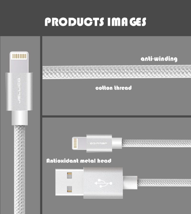 GS-10: 1 METER LIGHTNING USB CABLE, ALUMINUM ALLOY SHELL AND NYLON BRAIDED