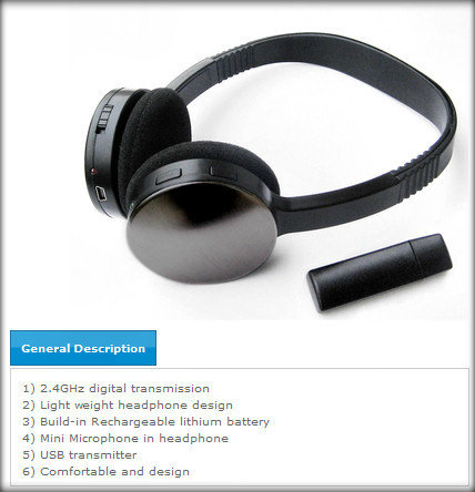 HF-HEADSET-D-SF382: 2.4GHz Wireless Headphone w/mic