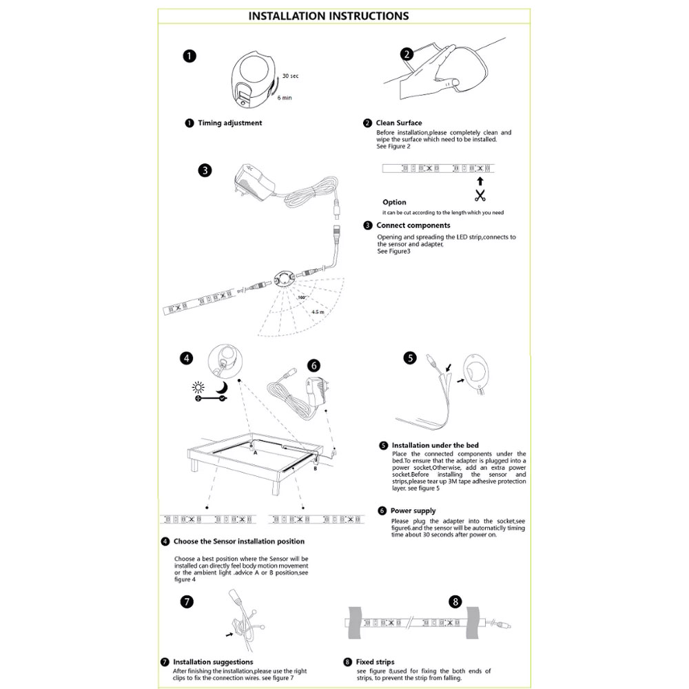 HF-BASLED: Motion Activated Bed Light, Flexible LED Strip Motion Sensor Night Light Bedside Lamp Illumination with Automatic Shut Off Timer 2x 5ft