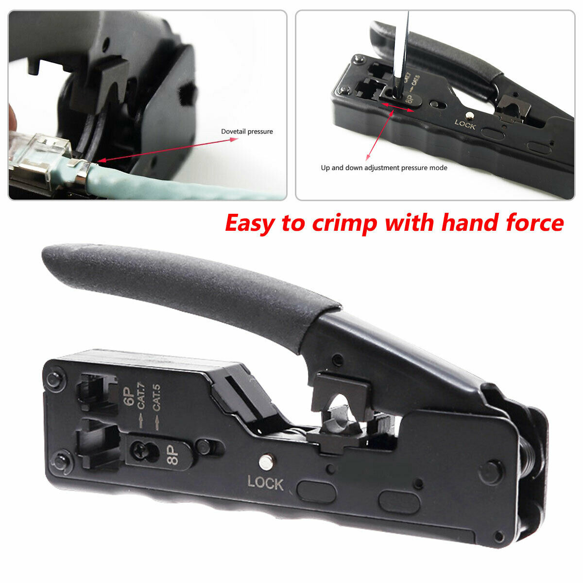 HF-CMPT: Network Crimping Tool For RJ45 RJ11 RJ12 Cat7 Cat6/6a Cat5/5e 6Pin 8Pin