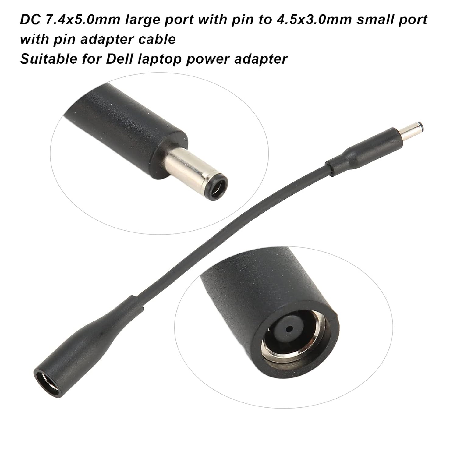 HF-D7450M4535F-A: Tip Adapter Converter Cable DC 7.4x5.0mm Male to 4.5x3.0mm Female for Dell Laptop Power Supply, Plug and Play - Click Image to Close