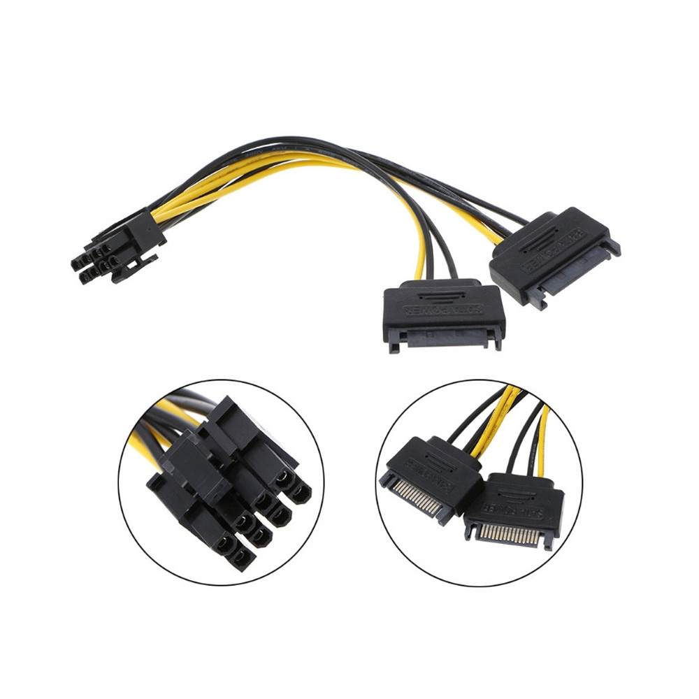 HF-DSTPE15: Dual SATA to PCI-E Power Cable 15Pin SATA to 8 pin / 6 pin Video Card Power Wire