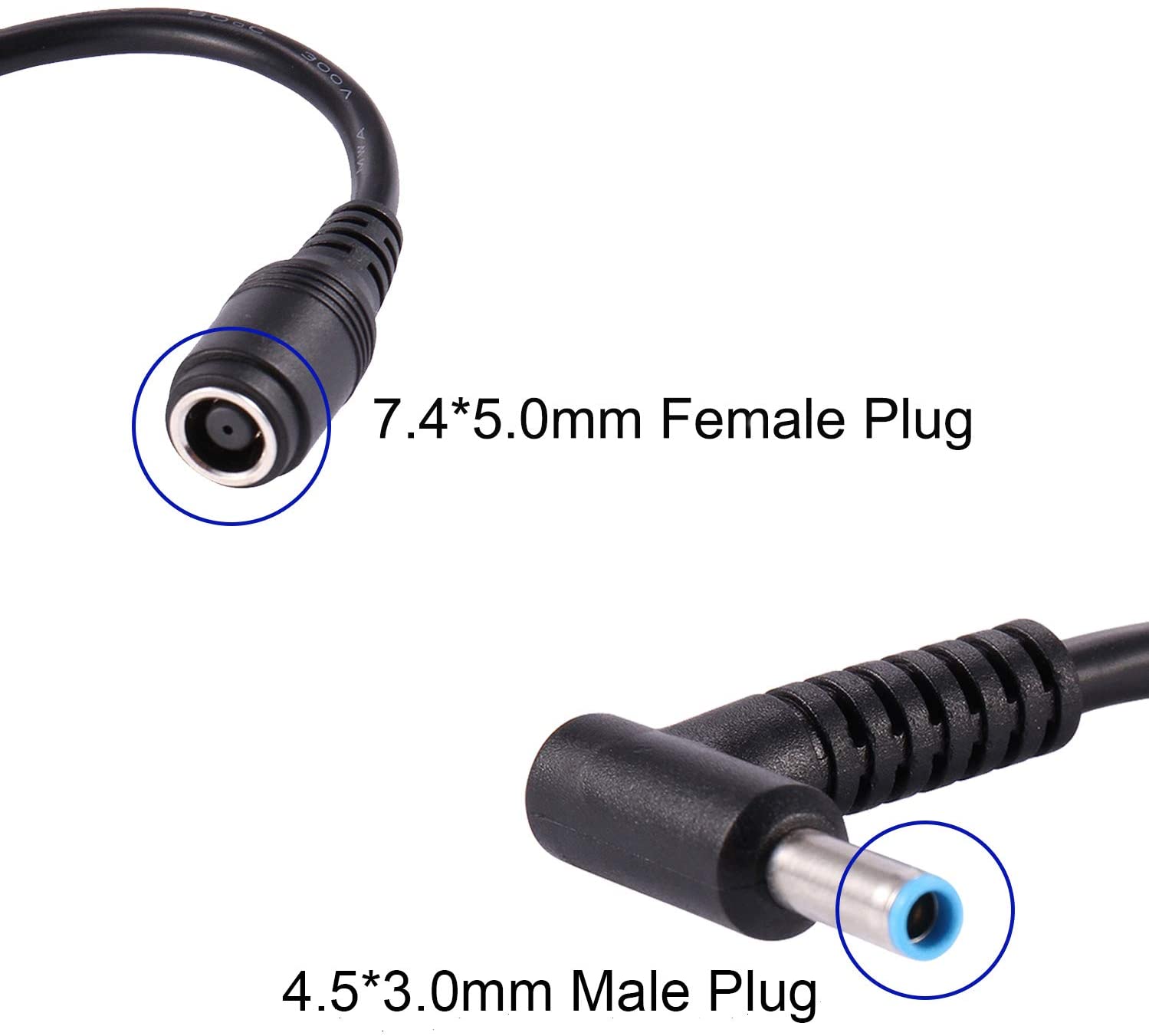HF-DVAHP: DC Power Connector Cable 7.4mm x 5.0mm Female to 4.5mm x 3.0mm Male DC Power Adapter Cable Tip Connector Conventer Suitable for Hp Pavilion Laptop - Click Image to Close