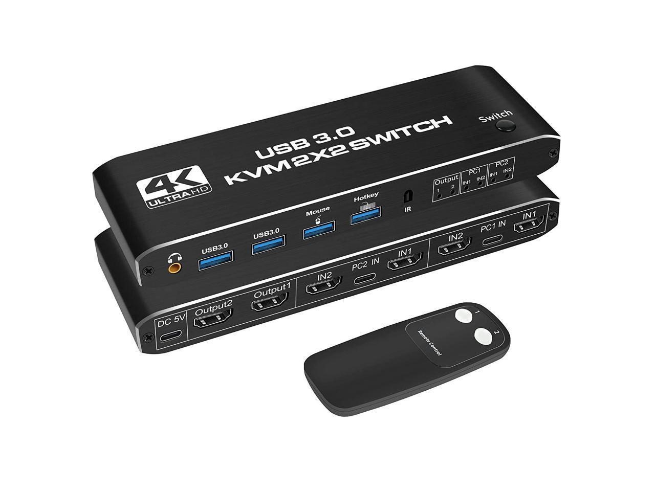 HF-DVHK2: HDMI 2.0 KVM SWITCH Dual Monitor 2x2 4K/60Hz 2PORT USB3.0 w/HotKey