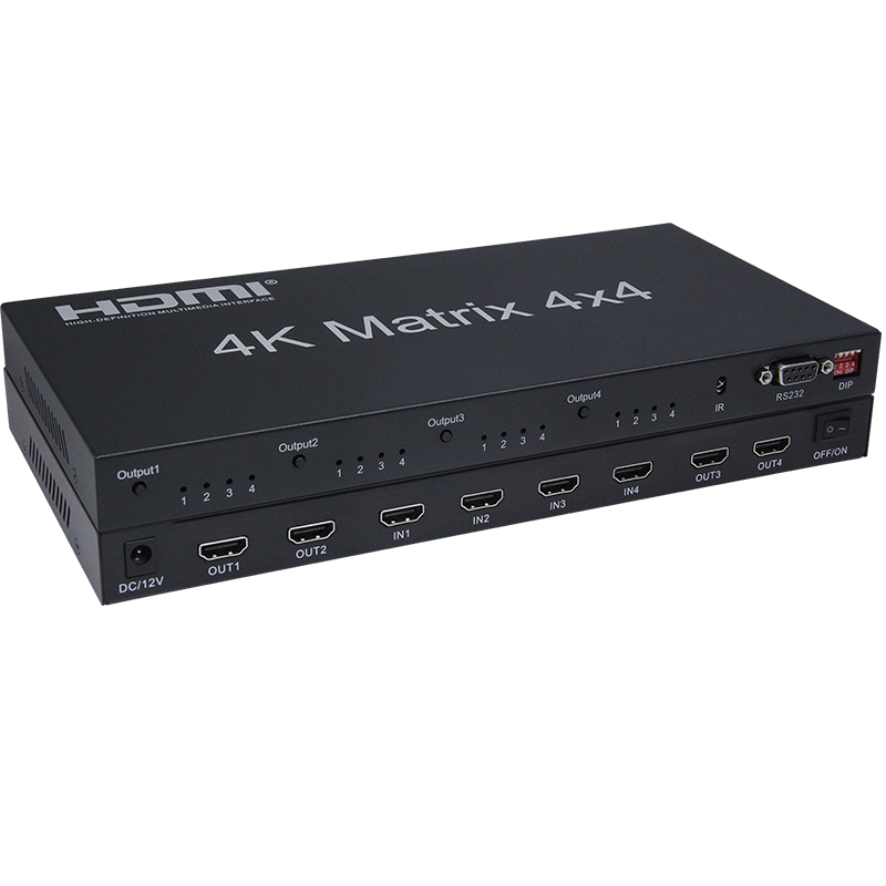 HF-H20M44: 4x4 HDMI 4K Matrix - 4K@60Hz - YUV 4:4:4 - 18Gbps - HDCP 2.2 - IR remote control