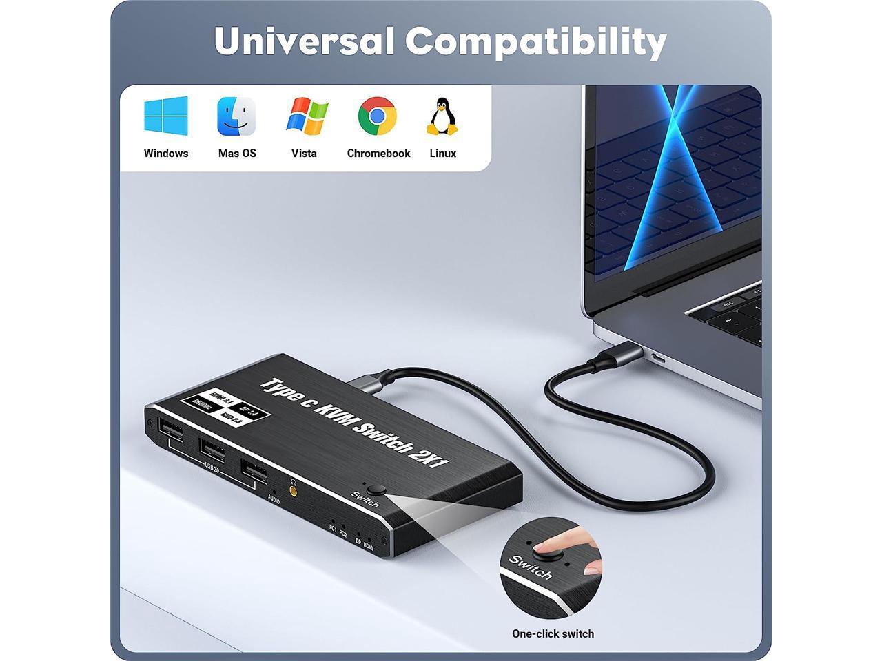 HF-HKUC2: 8K USB C KVM Switch HDMI 2 Port 8K@60Hz 4K@120Hz, HDMI 2.1 KVM Switch with and 100W Power Delivery for 2 Computers Share 1 Monitor(DP/HDMI Output) and 3 USB Devices,3.5mm Audio - Click Image to Close