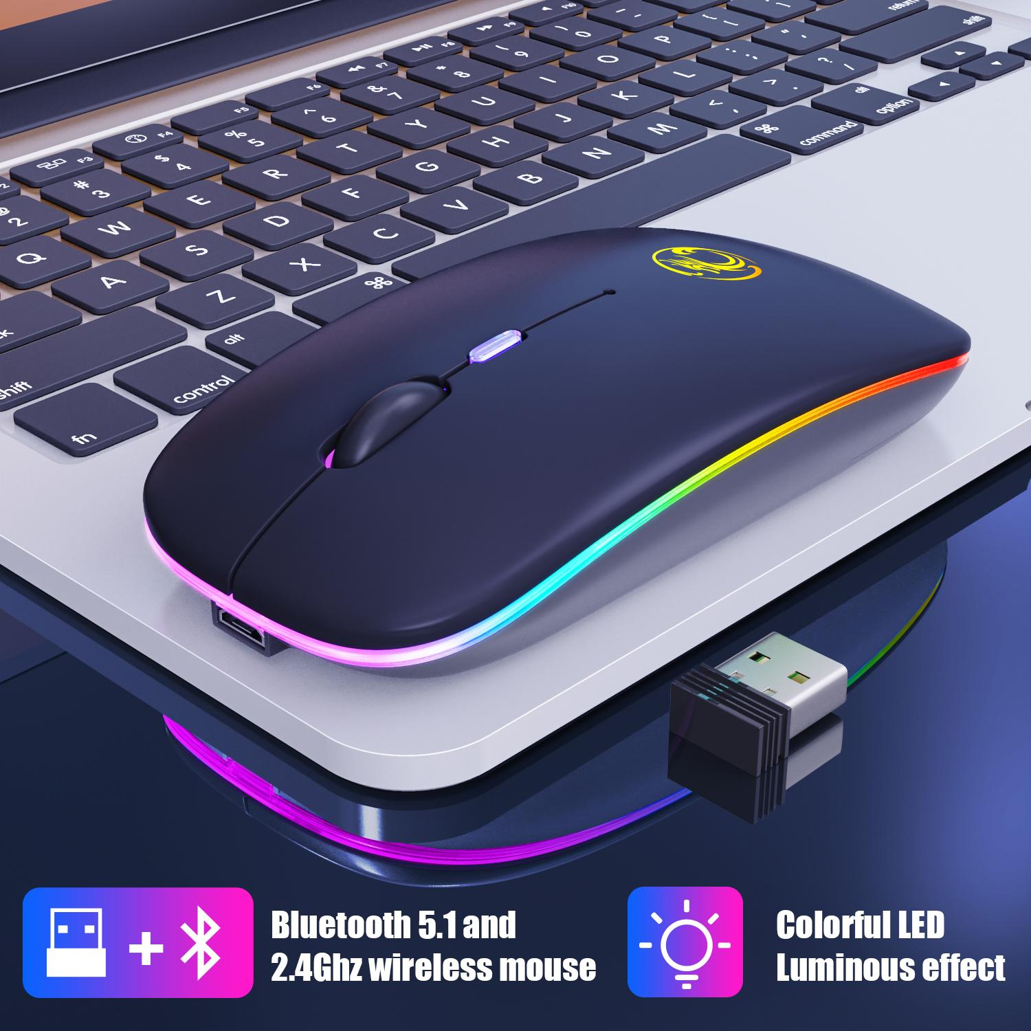 HF-IME1300: Dual Mode 2.4Ghz Mouse Wireless Computer Bluetooth 5.0 USB Rechargeable Silent RGB Ergonomic Mice Luminous mouse Backlit - Click Image to Close