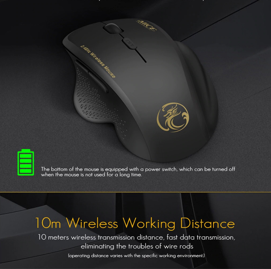 HF-IMG6: 6 keys 2.4Ghz 800-1200-1600 DPI Third Gear Wireless Mouse Mice& USB Receiver For PC Laptop Adjustable Game Mice - Click Image to Close