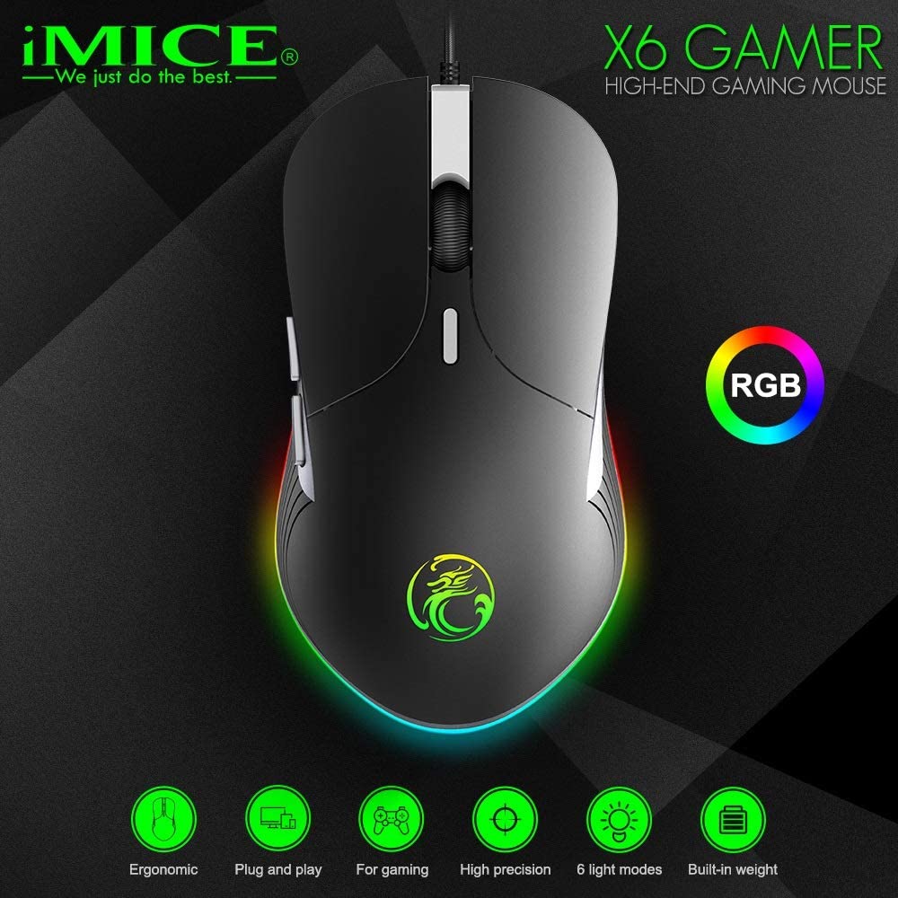 HF-IMX6: High Configuration USB Wired Gaming Mouse Computer Gamer 6400 DPI Optical Mice for Laptop PC Game Mouse - Click Image to Close