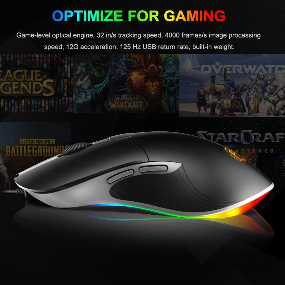 HF-IMX6: High Configuration USB Wired Gaming Mouse Computer Gamer 6400 DPI Optical Mice for Laptop PC Game Mouse