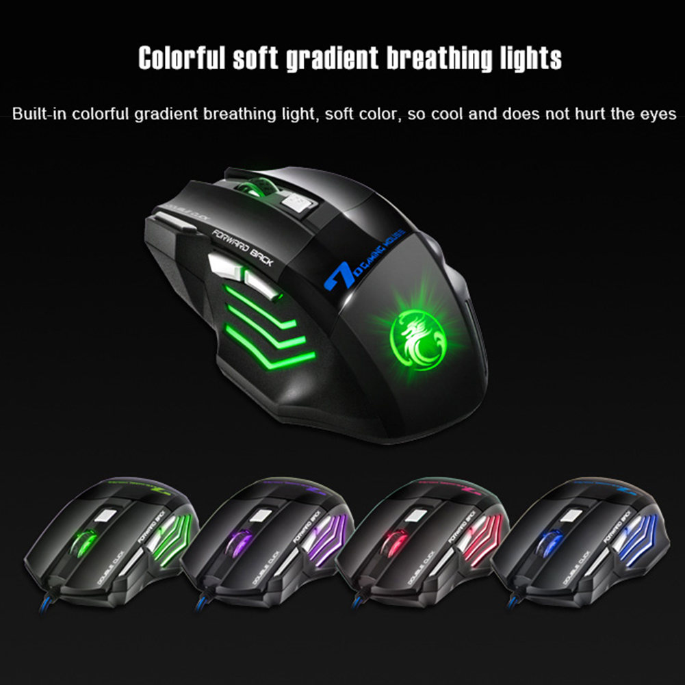 HF-IMX7: Wired Gaming Mouse Professional 7 Buttons LED Optical Game Computer