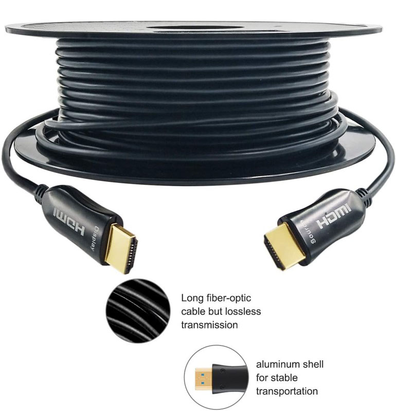 HF-LCHAOC: 10-100 Meter Long Active HDMI 2.0 Optical Fiber 4K@60Hz Cable High Speed Slim HDMI Cord Support 18Gbps, 3D, Audio Return - Click Image to Close