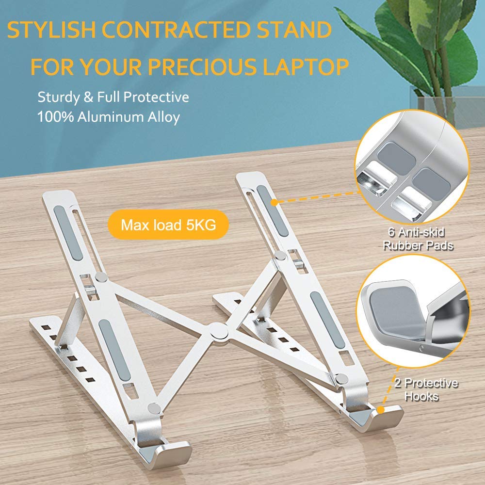 HF-LS1: Portable Laptop Stand, Aluminum Ventilated Computer Stand, [Adjustable] [Foldable] [Lightweight] Universal Laptop Desk Stand Holder for MacBook, Dell XPS, HP, More 10-15.6" Laptops Tablet iPad