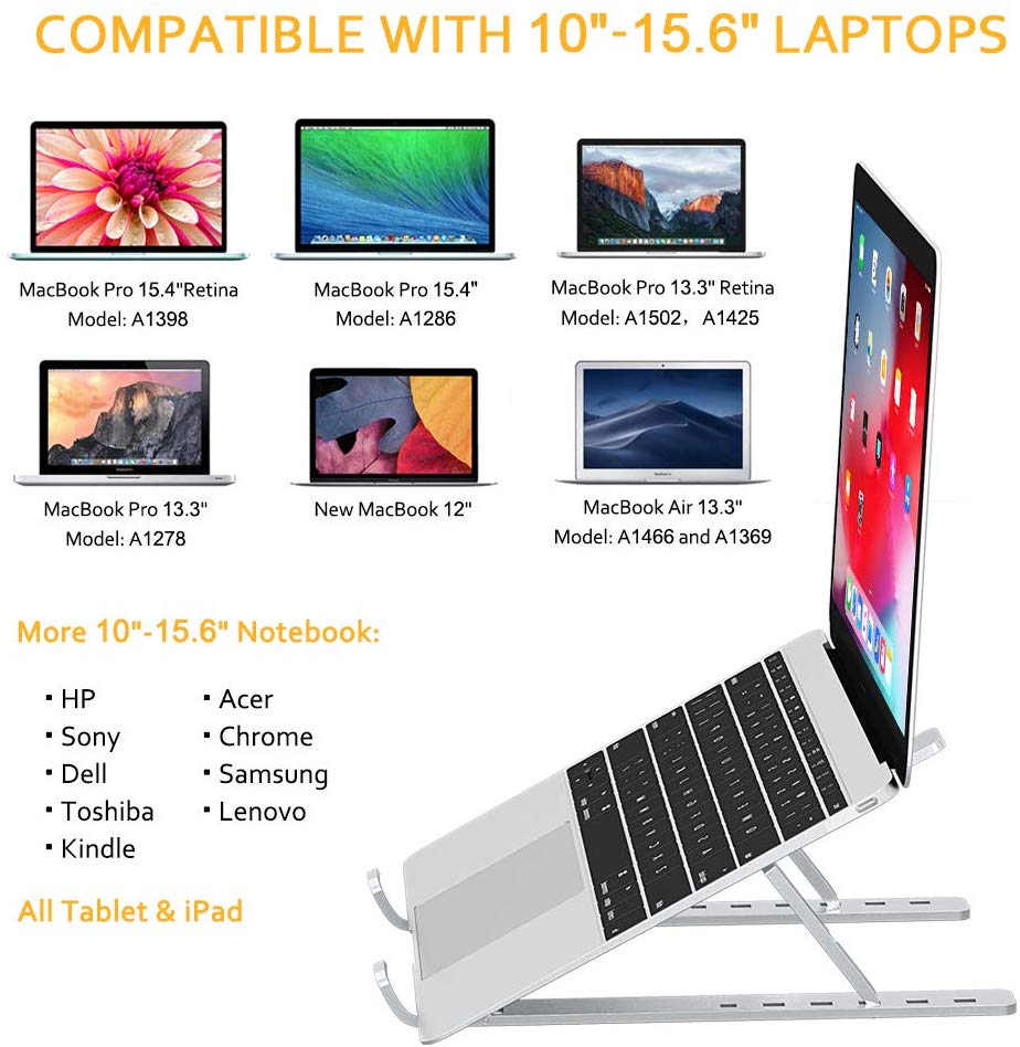 HF-LS1: Portable Laptop Stand, Aluminum Ventilated Computer Stand, [Adjustable] [Foldable] [Lightweight] Universal Laptop Desk Stand Holder for MacBook, Dell XPS, HP, More 10-15.6" Laptops Tablet iPad