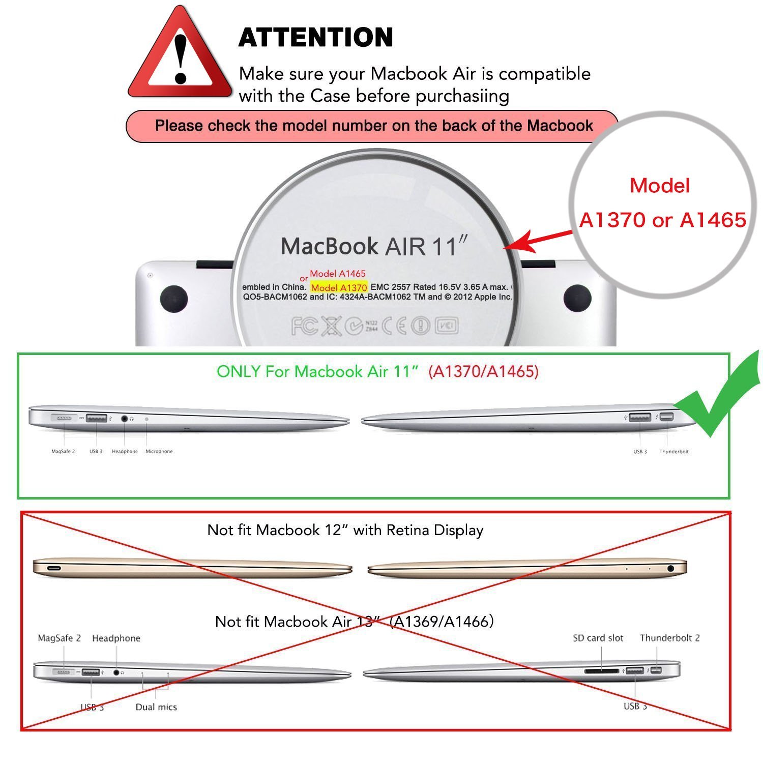 HF-MBA11-CSC: Plastic Hard Case Cover Compatible with MacBook Air 11 Inch (Models: A1370 and A1465), Crystal Clear