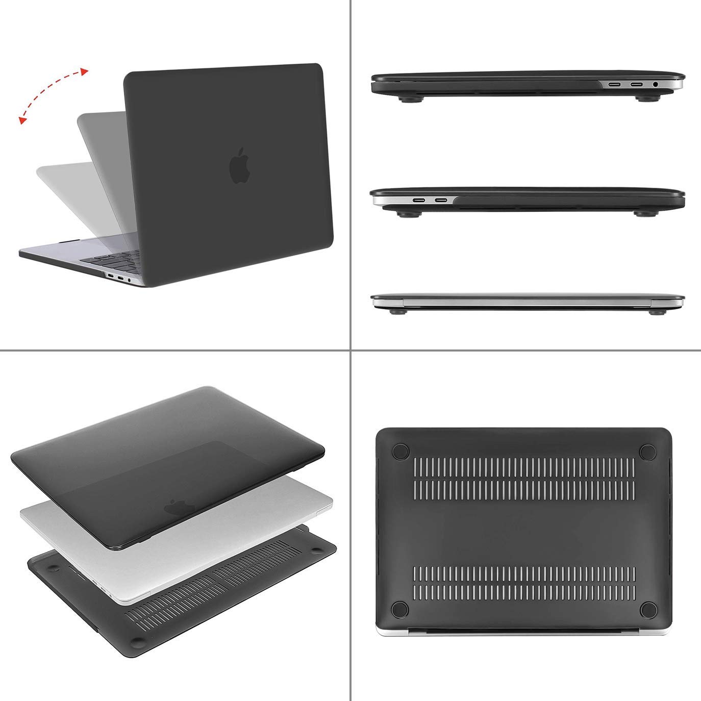 HF-MBP-BSC: MacBook Pro 13 Case 2019 2018 2017 2016 Release A2159 A1989 A1706 A1708, Plastic Hard Case Shell Cover Compatible with MacBook Pro 13 Inch with/Without Touch Bar and Touch ID, Black - Click Image to Close