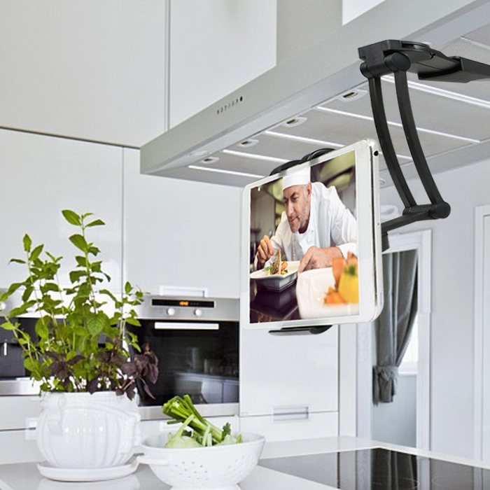 HF-NKS-TH: tablet stand mount , Kitchen Tablet Holder Adjustable arm Phone Tablet Bracket fits 4 to 10.5" Tablets and Cabinet Desktop Mount Stand for Samsung iPad Tablet Smartphone-