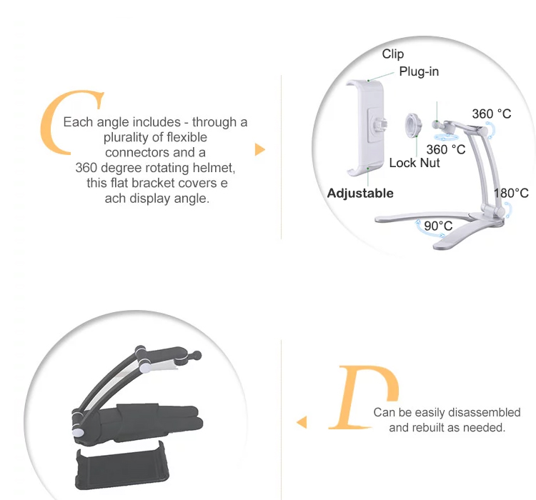 HF-NKS-TH: tablet stand mount , Kitchen Tablet Holder Adjustable arm Phone Tablet Bracket fits 4 to 10.5" Tablets and Cabinet Desktop Mount Stand for Samsung iPad Tablet Smartphone-