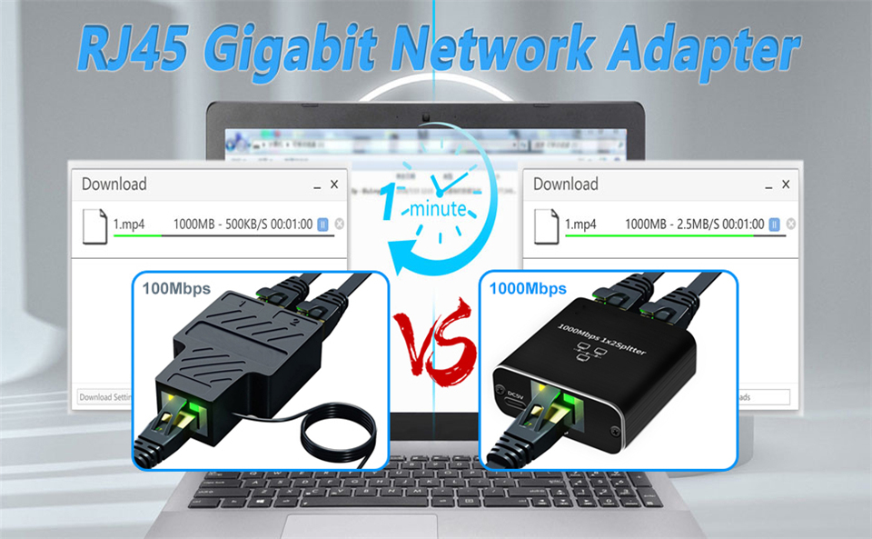 HF-RJ45-1T2: Gigabit Ethernet Splitter Cable Network Adapter 1 Female to 2 Female, Suitable Super Cat5, Cat5e, Cat6, Cat7 Connector LAN Ethernet Cables Internet Adapter, [2 Devices Simultaneous Networking] - Click Image to Close