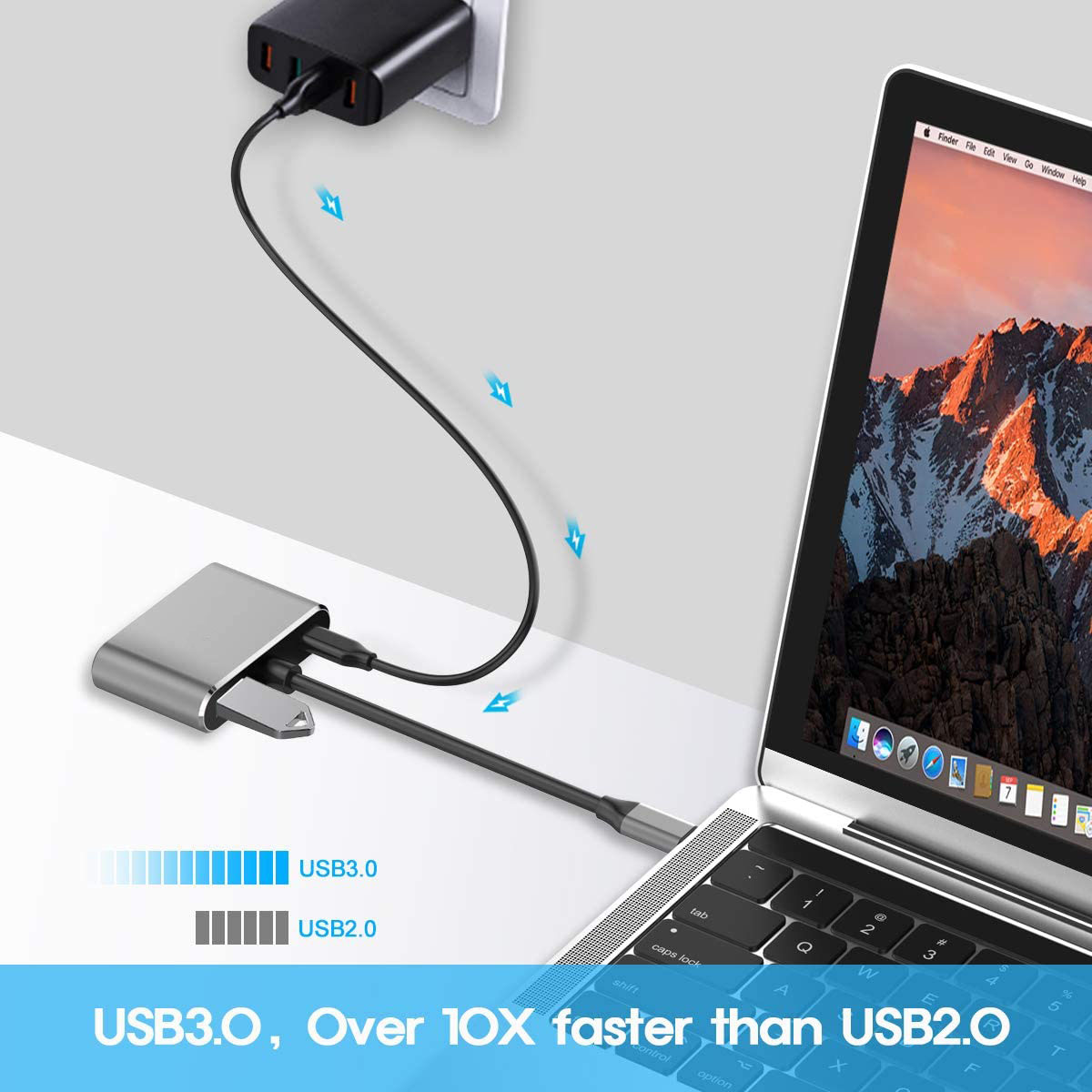 HF-UCA41: USB C to 4K HDMI VGA Adapter 4-in-1 Type C Hub with USB 3.0 Charging Power PD Port Compatible for Nintendo Switch/MacBook Pro/iPad Pro/Samsung Galaxy/Dell XPS