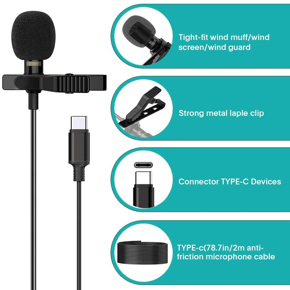 HF-UCMIC: HF-UCMIC: Lavalier USB C Type-C Clip-on Lapel Microphone MIC for Android Smartphone for YouTube, Conference or Audio Video Recording