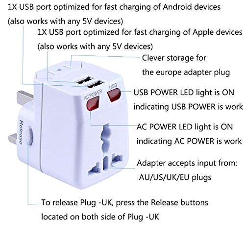 HF-UPA2U: Universal International Travel Power AC Adapter 2 USB Ports with UK EU US AU Plug