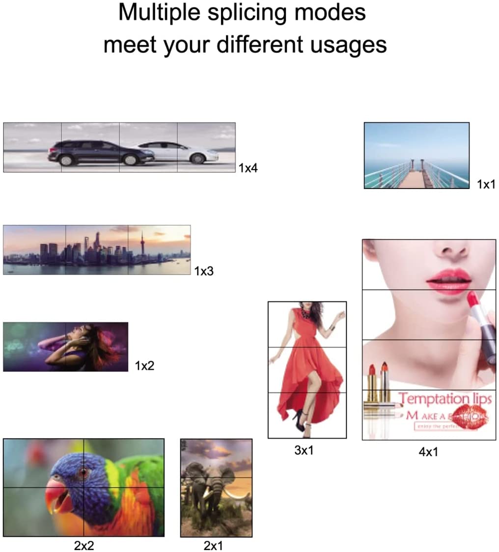 HF-VWC22A: 2x2 Video Wall Controller, 1080P@60HZ HD Display, 180 Degree Rotate, 8 Display Modes - 2x2, 1x2, 1x3, 1x4, 2x1, 3x1, 4x1,1 HDMI/DVI Input 4 HDMI Output with RS232 Control