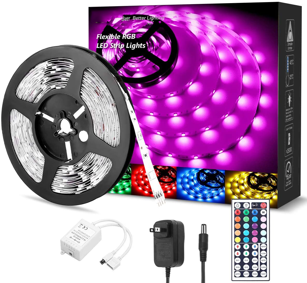 HF-WC5050LED5M: 5m / 16.4 ft RGB LED Light Strips Kit, Color Changing with 44 Keys with Remote Control and 12V Power Supply