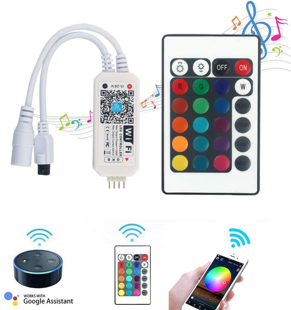HF-WCLED: WiFi Wireless LED Smart Controller 24 Keys Working with Android/iOS System and RGB LED Strip Lights