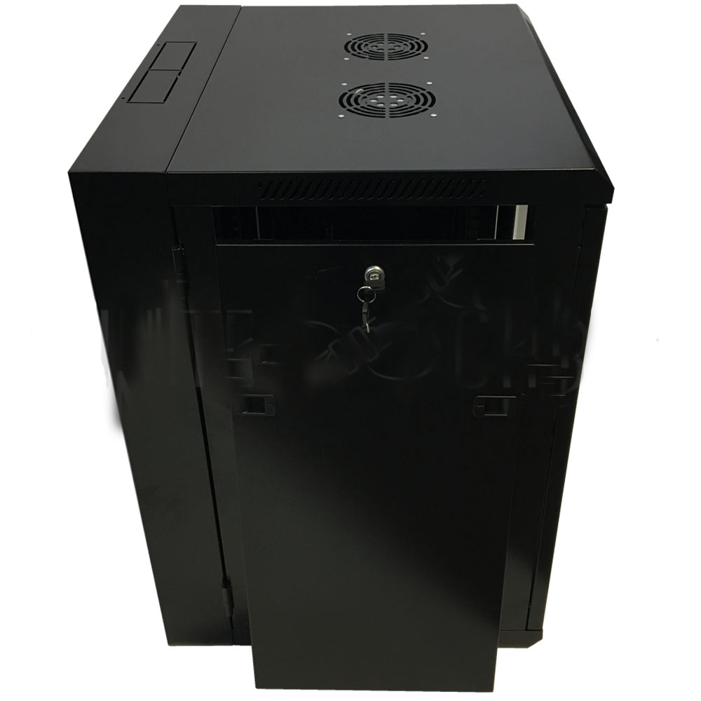 HF-WCS15U185: Wall Mount Swing-Out Cabinet 15U x 18.5" Usable Depth, Fans - Black - Click Image to Close