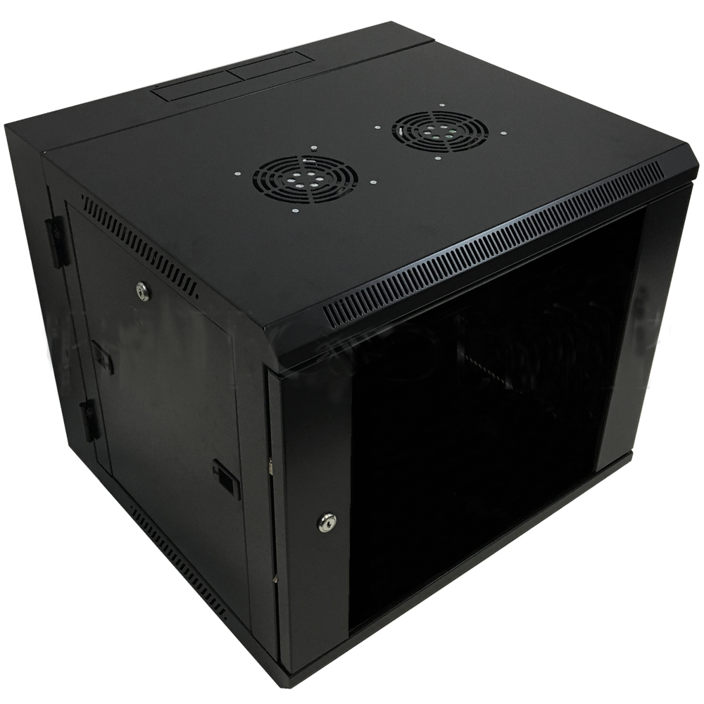 HF-WCS9U185: Wall Mount Swing-Out Cabinet 9U x 18.5" Usable Depth, Fans - Black