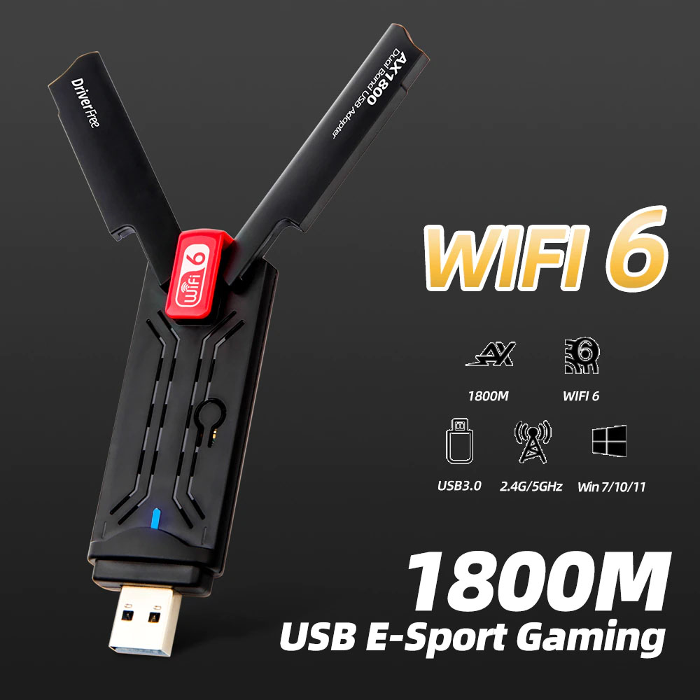 HF-WF61800: Wifi 6 USB 3.0 1800Mbps Wifi Adapter Dual Band 5GHz 2.4Ghz Wireless Network Card 802.11ax RTL8832AU Wifi Antenna all for laptop