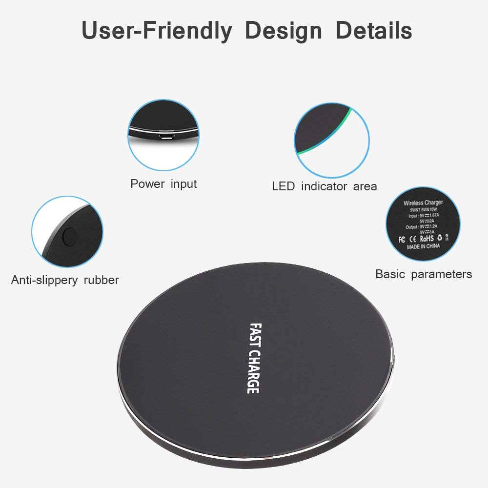 HF-WFC: Qi-Certified Ultra-Slim Wireless Charger Compatible iPhone and all Q1 phomes 10W/7.5W/5W - Click Image to Close