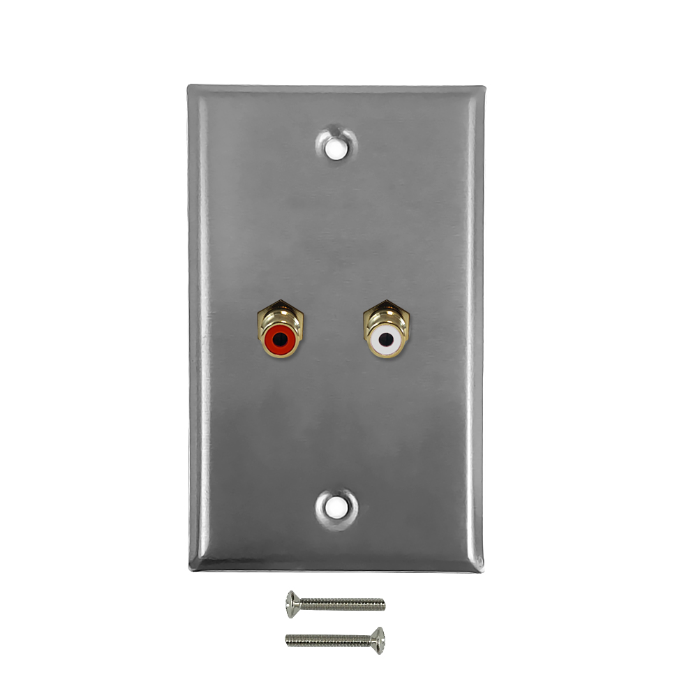 HF-WPK-CA: RCA Left/Right Audio Single Gang Wall Plate Kit - Stainless Steel