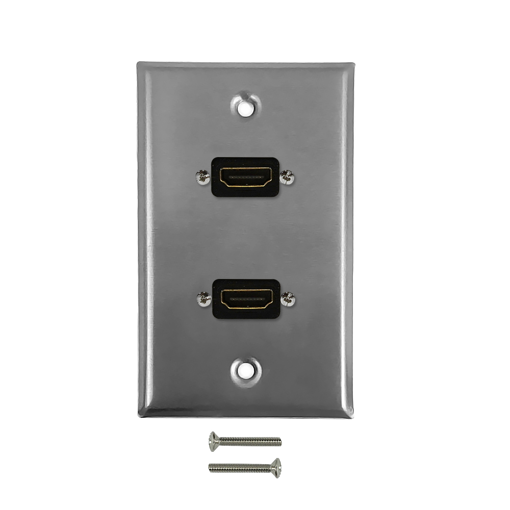 HF-WPK-SH2: 2-Port HDMI Wall Plate Kit - Stainless Steel