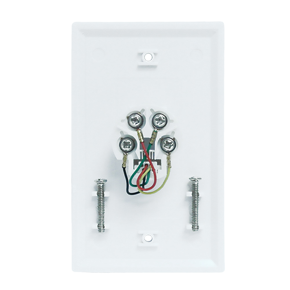 HF-WPK-T1-WH: Single gang decora style telephone wall plate 6P4C - White - Click Image to Close