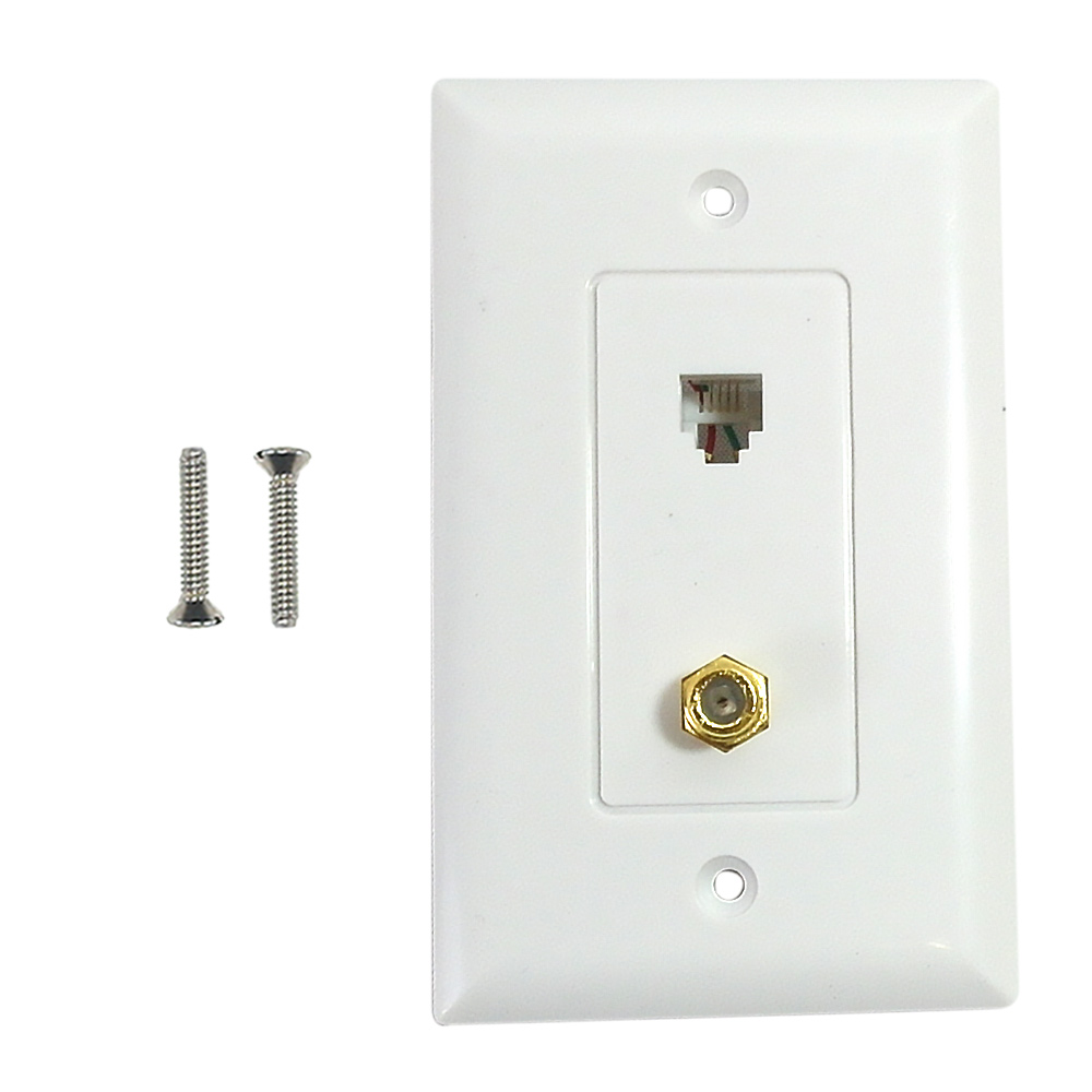 HF-WPK-TTV1-WH: Single gang decora style 1x coax 1x telephone wall plate 6P4C - White