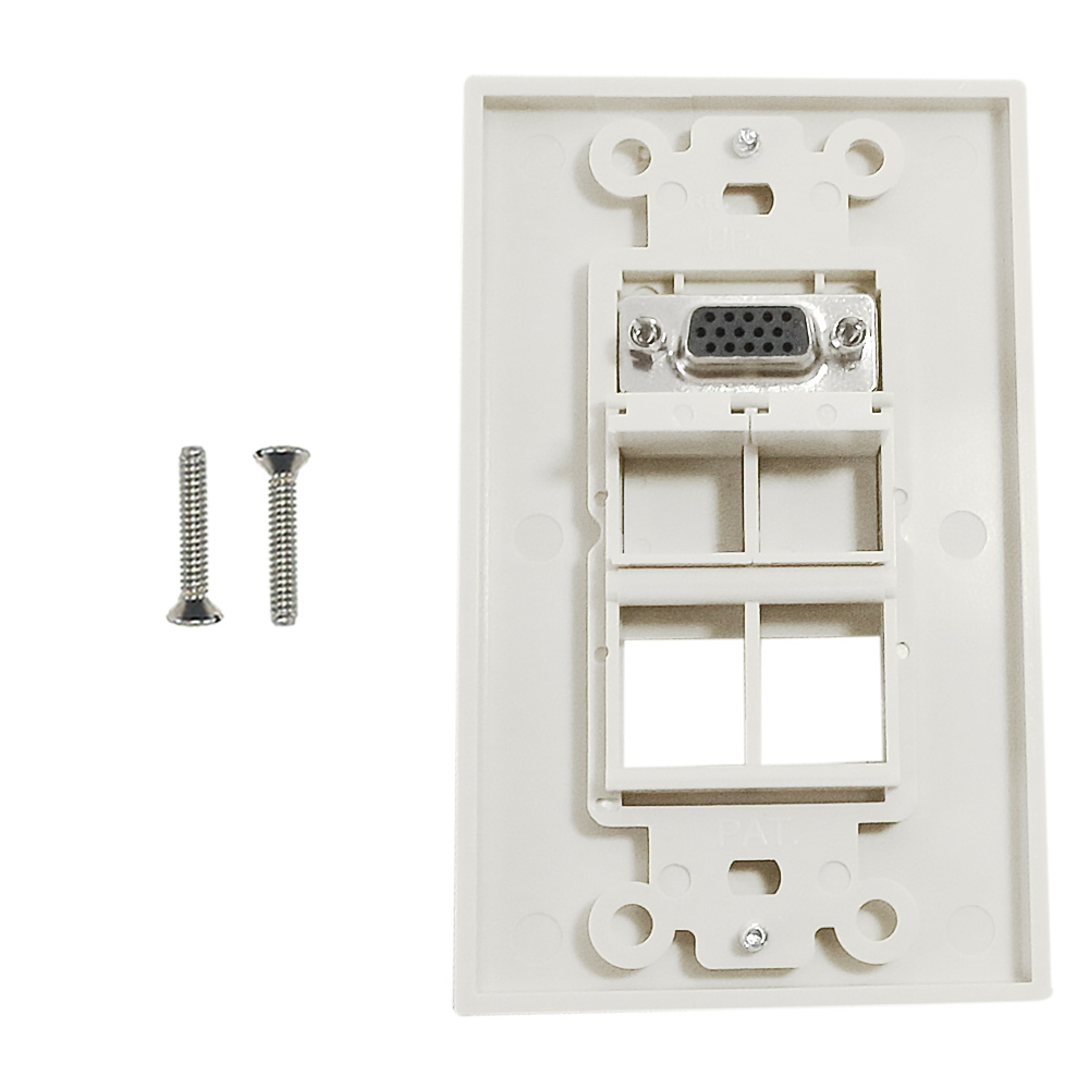 HF-WPK-VKH4: 1-Port VGA Wall Plate Kit Decora White (with 4x Keystone inserts) - Click Image to Close