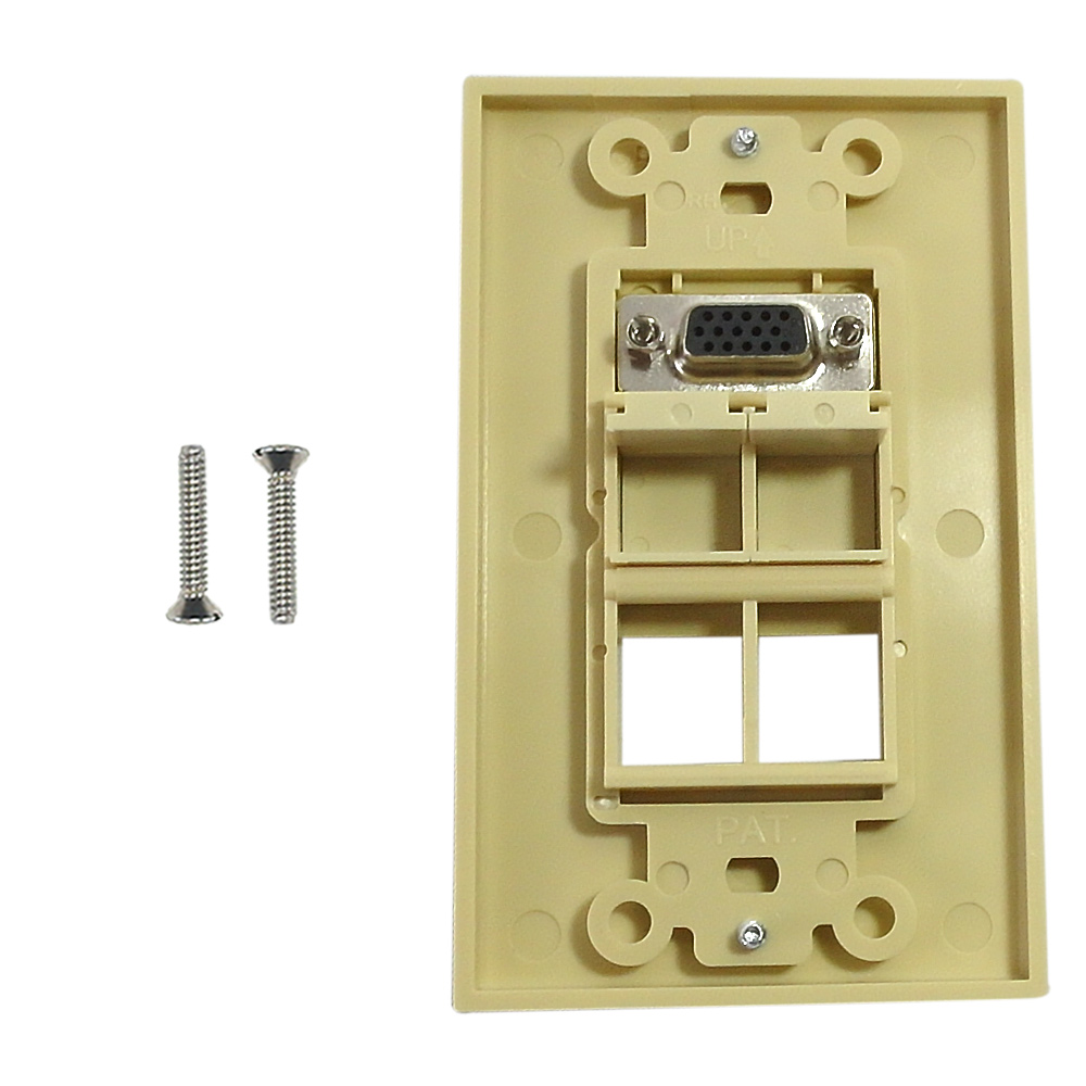 HF-WPK-VKHIV4: 1-Port VGA Wall Plate Kit Decora Ivory (with 4x Keystone inserts)