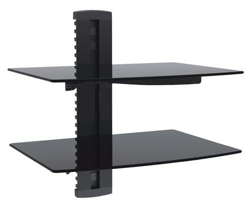 HFTM-MD1: Media player dual shelf, glass - Black Black tempered glass shelf Glass size 280 x 380 mm Up to 8 kgs
