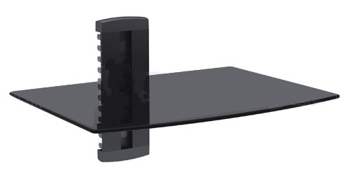 HFTM-MS1: Media player single shelf, glass - Black Black tempered glass shelf Glass size 280 x 380 mm Up to 8 kgs