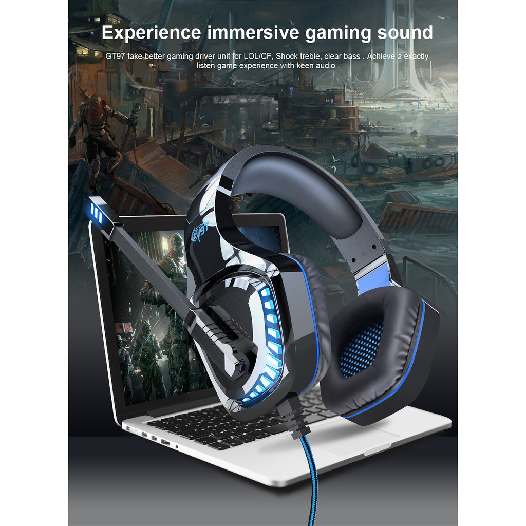OVLENG GT97: Wired Gaming Headset E-sports with Microphone LED Stereo Surround HiFi Headset - Click Image to Close
