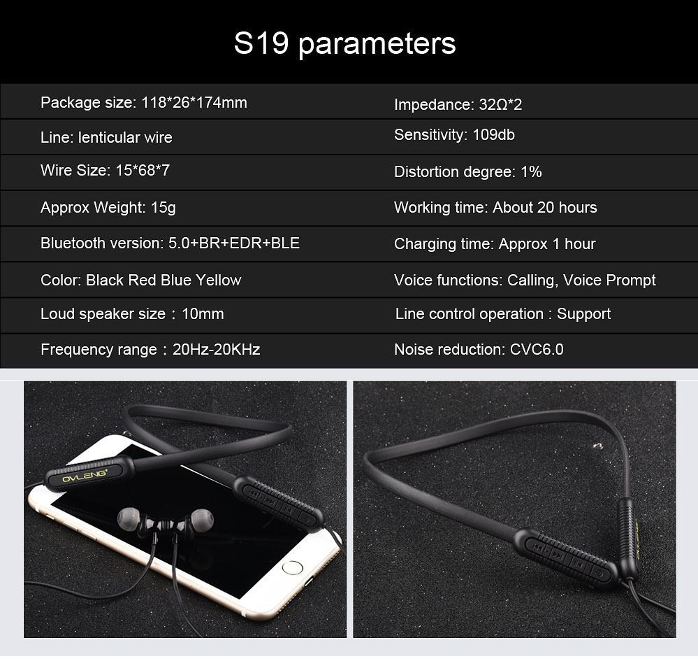 OVLENG S19: Wireless Bluetooth Earphones Sport Earbuds with Microphone as MP3 Player Walkman Handsfree for Smart Devices