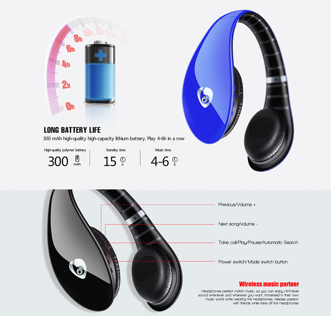 OVLENG S66: Over-Ear Headphones Super Bass Wireless Bluetooth Stereo Headset Headband Noise cancelling with Built-in Microphone