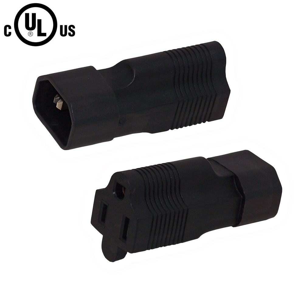 HFC1415RA: C14 Male Plug to 5-15R Female Receptacle Power Cord Converter Adapter